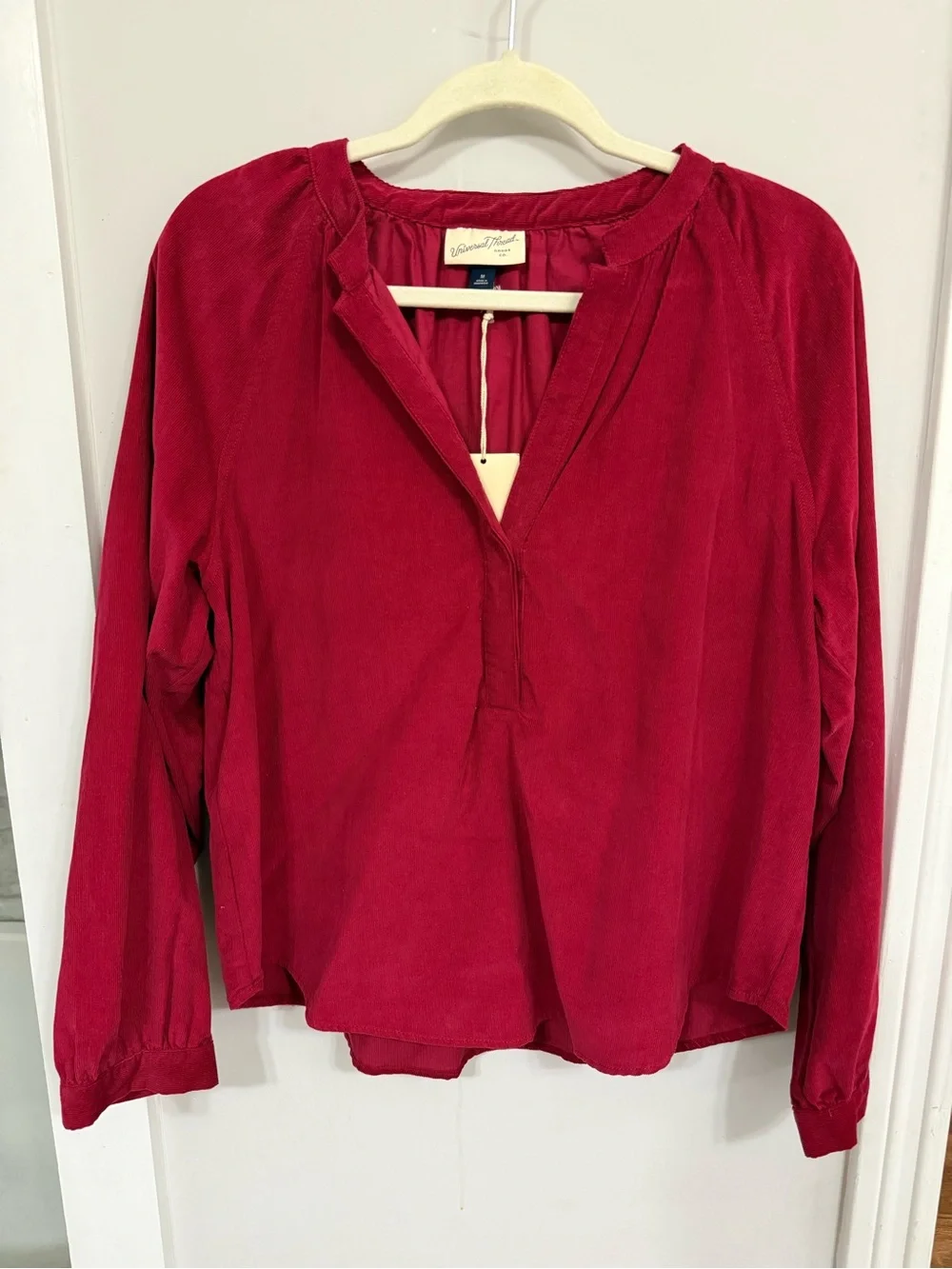 NWT Universal Thread Red Corduroy Popover Blouse Size Medium 100% Cotton